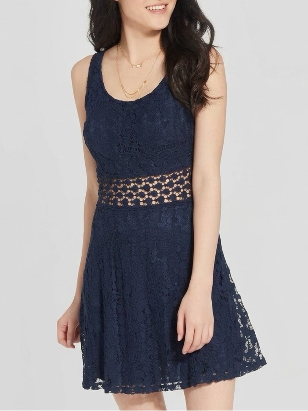 TRIXXI Soprano Navy Blue Crochet Lace Cutout A-Line Dress size M